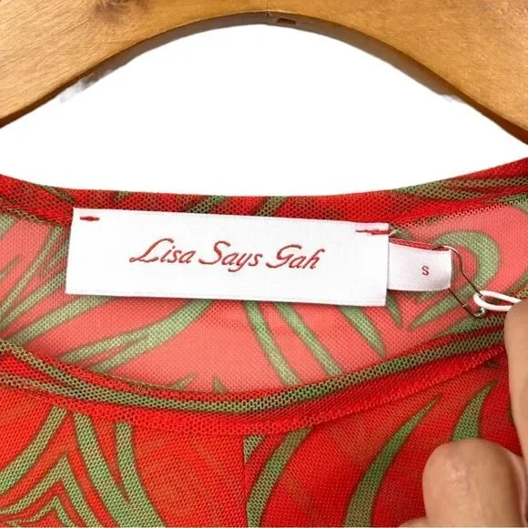 NEW Lisa Says Gah Elenor Ruched Centre Wild Hearts Long Sleeve Mesh Crop Top - Picture 9 of 10